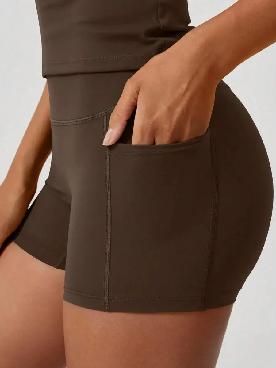 Women's Sweet Sports Short Sleeve High Waist Tummy Control Butt Lifting Shorts Set