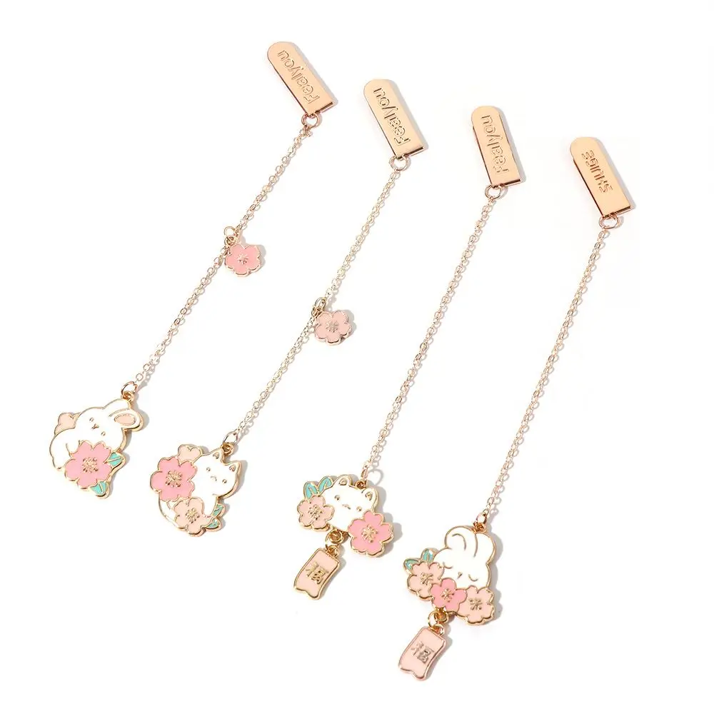 Stationery Office Marker of Page Book Tag Reading Book Clips Rabbit Romantic Sakura Metal Bookmark Pendant Bookmark