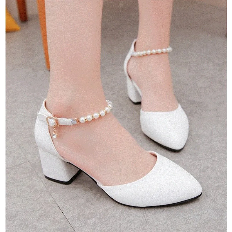 

Spring and Summer with The Female Shoes Shallow Baotou Sandals Rough with 6 Cm High Heels Sandalias Femeninas Wedding Prom Shoes