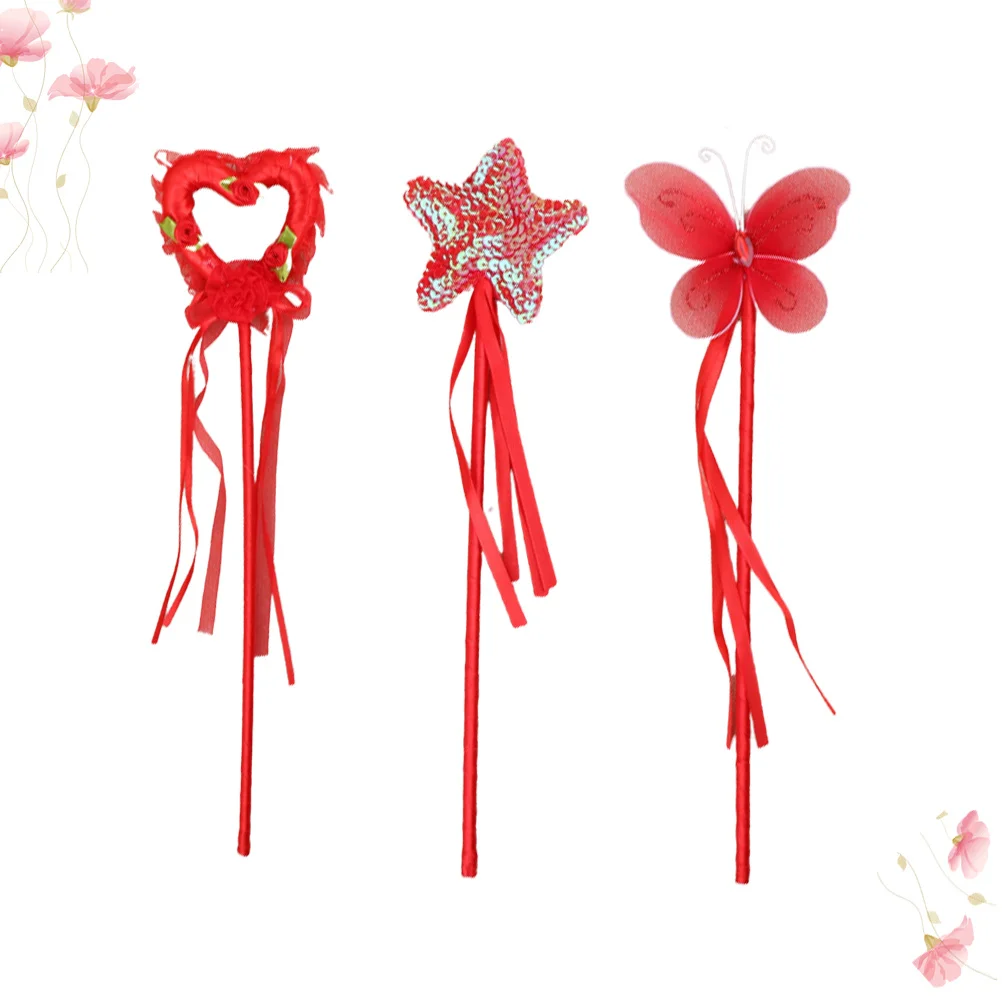 3Pcs Fairy Sticks Pentagram Heart Pattern Material Safe for Kids Birthday Party Wands Magical Shine Stick Wands