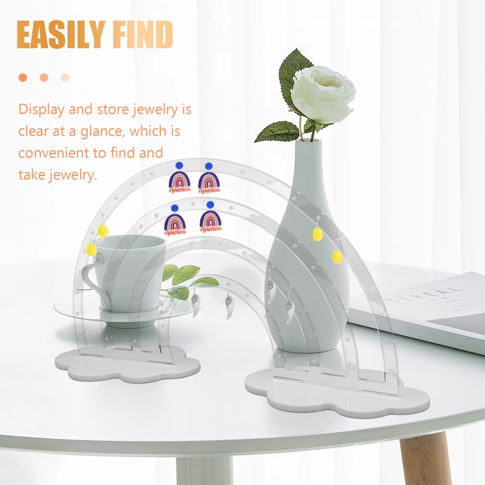 

2Pcs Earring Organizer Display Stand Rainbow Acrylic Holder for Girls Jewelry Storage Desk Decor Accessory Earring Holder
