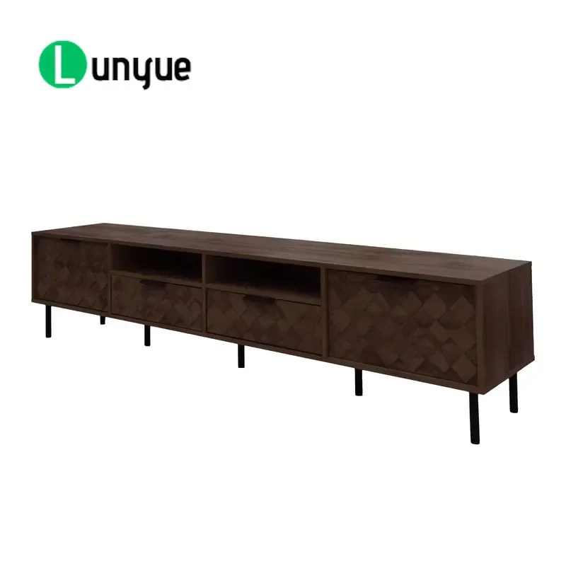 TV Stand with Enclosed Storage and Cable Management Soft Closing Hinges Iron Legs Entertainment Center for Living Room