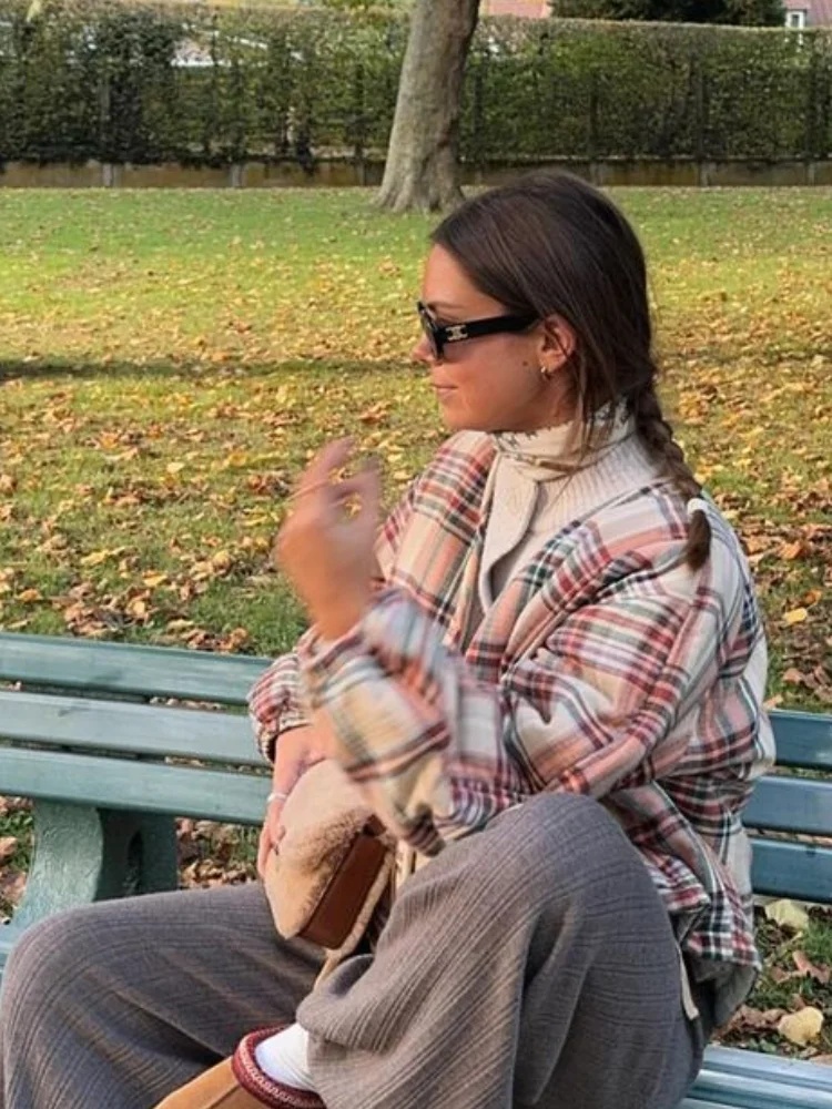 

Женское шикарное хлопковое пальто в клетку, повседневное свободное короткое пальто с v-образным вырезом и длинными рукавами на шнуровке, женская зимняя повседневная уличная верхняя одежда