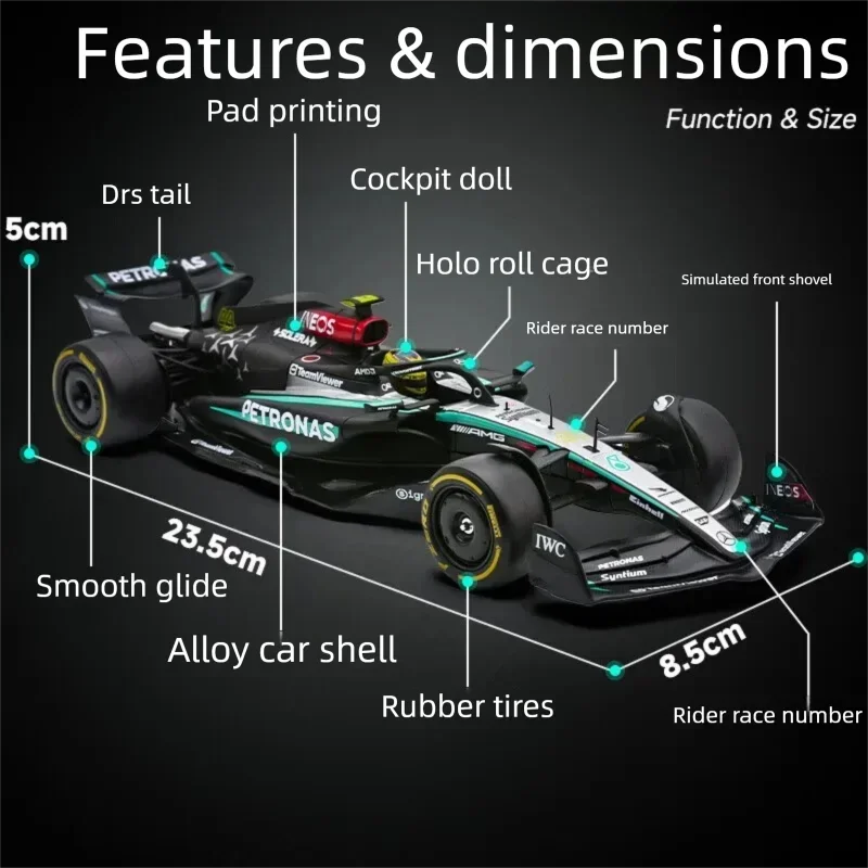 Bburago 1:24 Mercedes-AMG F1 W15 Diecast Model Car #44 Hamilton #63 Russell Formula Racing Alloy Vehicle Collection Gift Toy For view 3