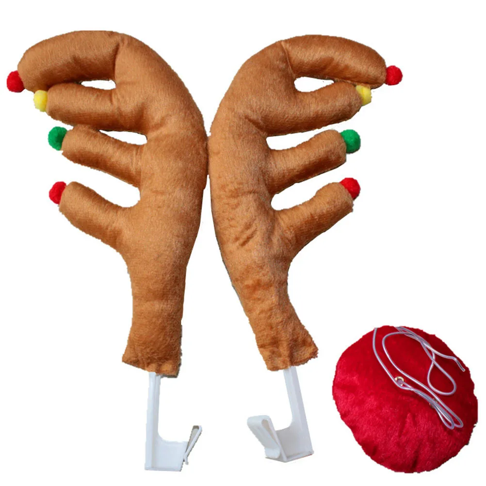 

Christmas Car Antlers Kit with Red Nose Attachable Vehicle Decorations Made of Wear Resistant Fabric Funny Gift Idea for Family