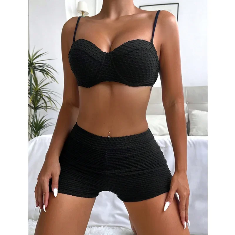 White Swimwear Female Two Pieces Tankini Sets 2025 New Sports Push Up Swimsuit Women Beach Wear Swimming Bathing Suits Shorts