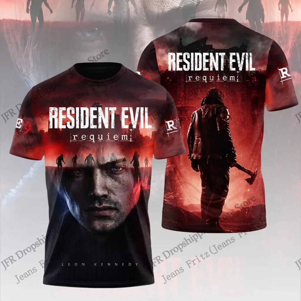 New Resident Evil Anime 3D Printed Full Print T-shirt for Men and Women, Fashionable and Casual Retro Short Sleeve