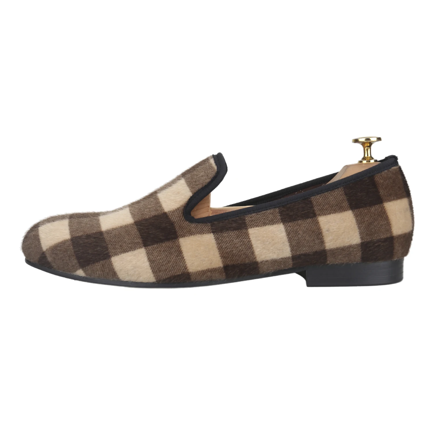 Piergitar Italian Retro Style Chessboard Wool Men's Loafers Classic Model Smoking Shoes For Elegant Daily Commuting Of Elite Men