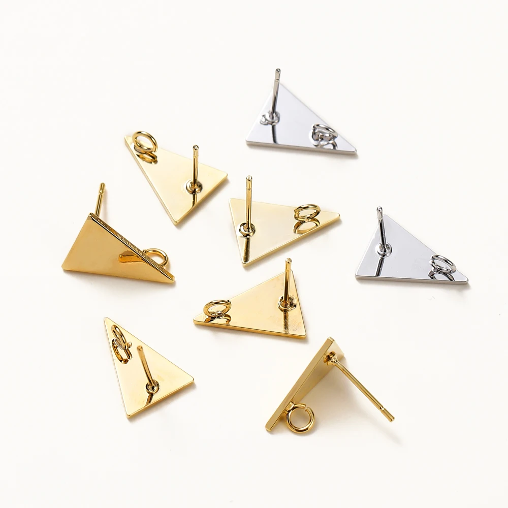 Pendientes de botón triangulares de Latón chapado en oro de 18K, 10x15MM, accesorios de joyería DIY de alta calidad, 10 unidades por lote