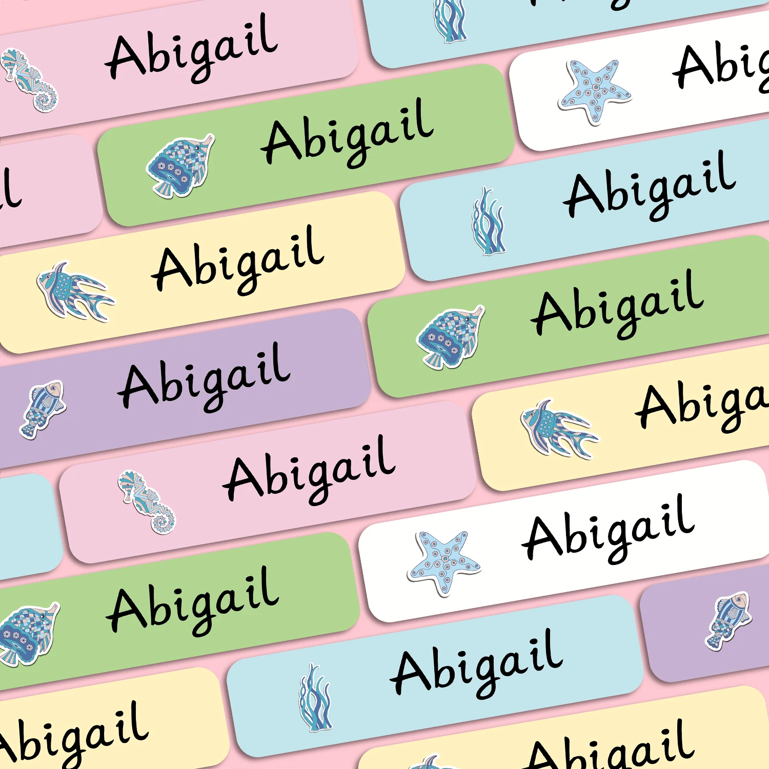 Naklejki z imieniem, personalizowane etykiety z motywami morskimi, wodoodporne naklejki kawaii, artykuły szkolne dla dzieci, etykiety na butelki.