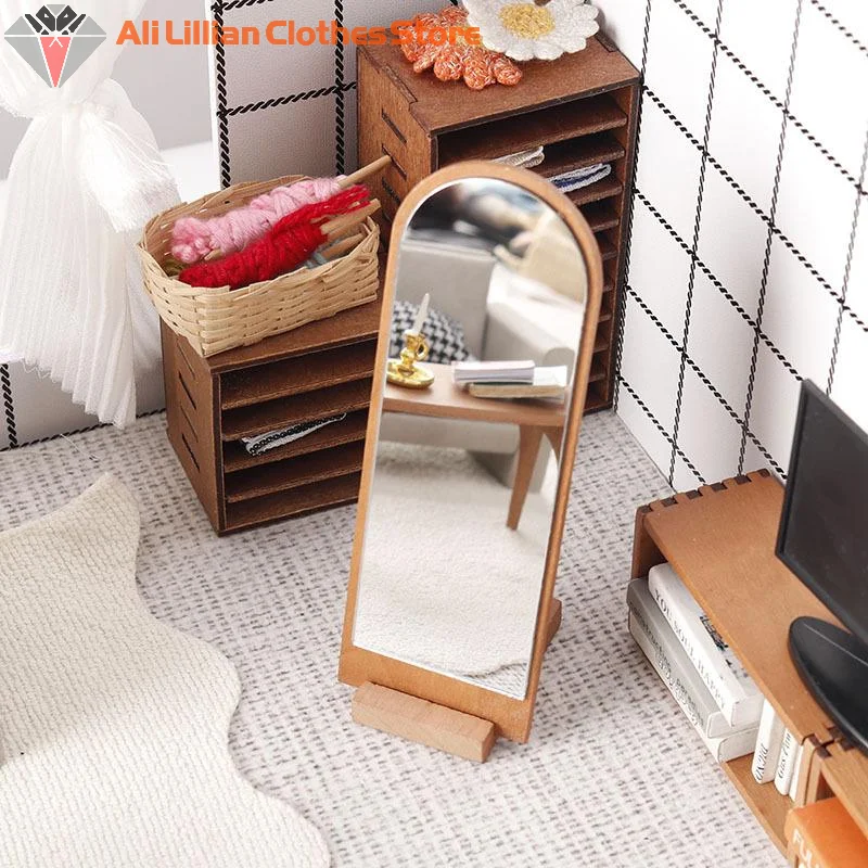 ⭐HOT❗ 1/12 Dollhouse Wooden Full-length Mirror Model Dollhouse Furniture Ornament Doll House Micro Scene Decor Accessories