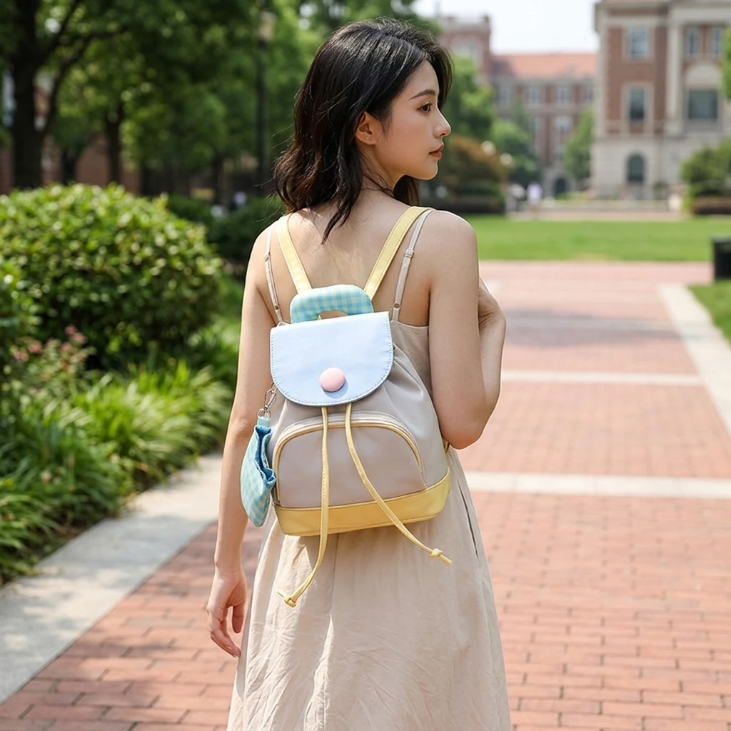 Women Mini Backpack With Button Design For Summer Casual Use