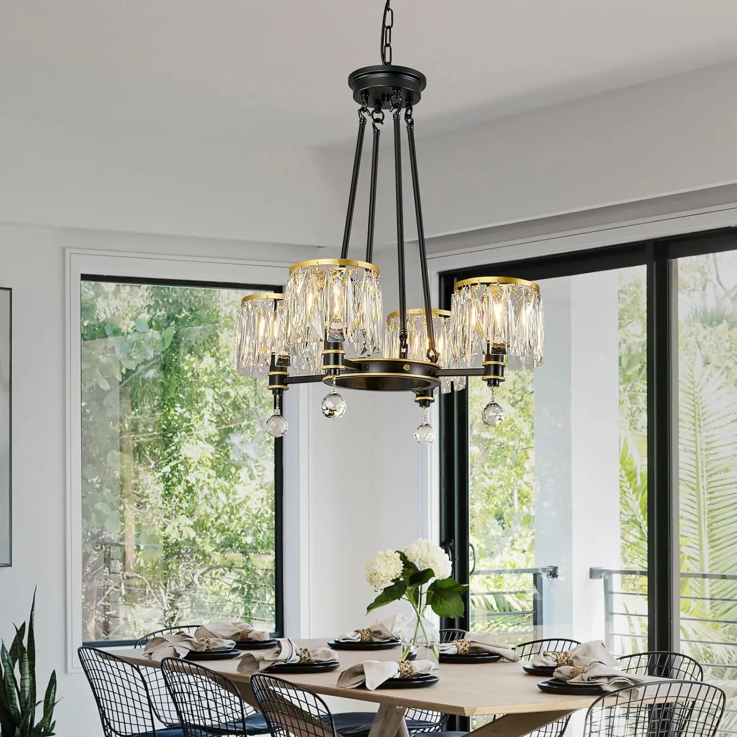 

Dining Room Light Fixture Semi Flush Mount Ceiling Light Fixture Lndustrial Farmhouse Chandelier Black Gold Crystal Chandelier