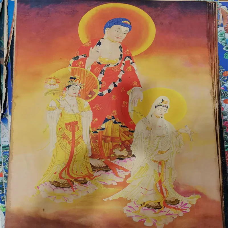 

Tibet fine The Three Saints of the West hand-painted kraft paper old Thangka