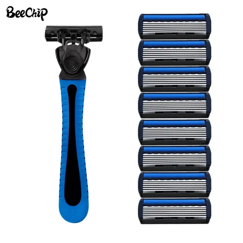 9PCS Shaver Six Layer Blade Tool Holders Nine Replacement Cutter Heads Stainless Steel Razor for Men Old Style Blades Razor