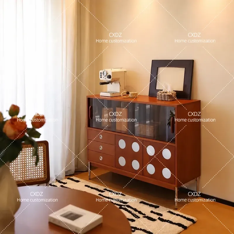 Solid Wood Medieval Style Dining Side Cabinet Living Room Storage Locker Creative Entrance Hallway Cabinet Stainless Steel