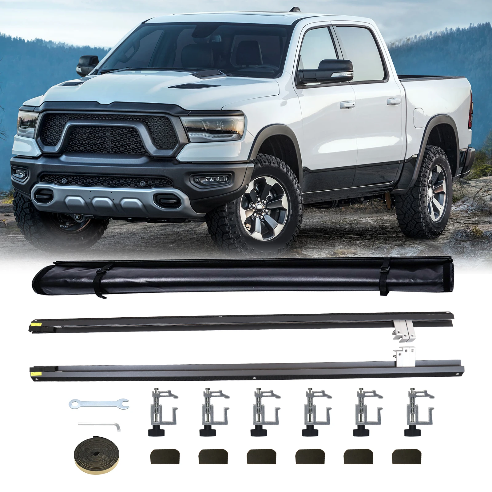 

For 09-24 Dodge Ram 1500 2500 3500 5.7' Truck Bed Soft Top Roll-Up Tonneau Cover