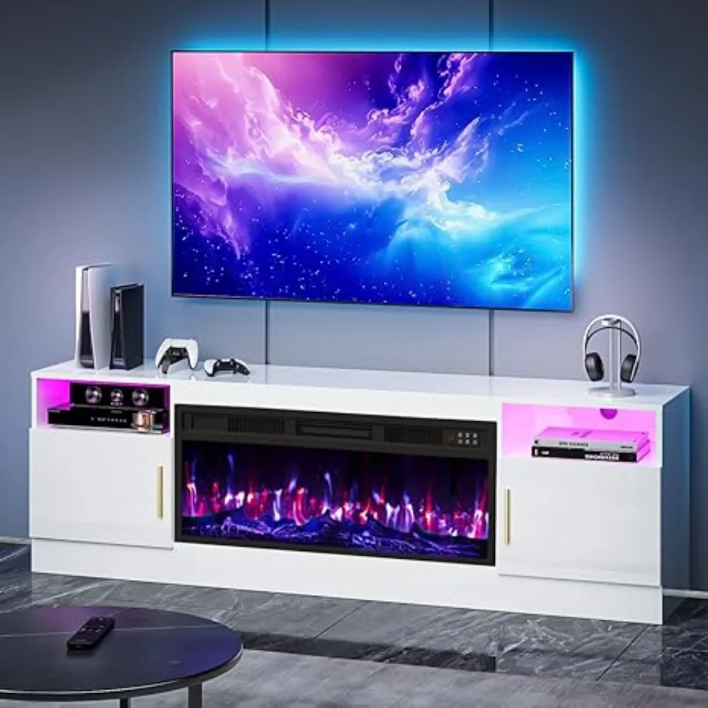 

TV Stand with ireplace, 70 Inch ire Places TV Stand or Living Room, 36" White Electric ireplace TV Stands, LED Entertainment Cen