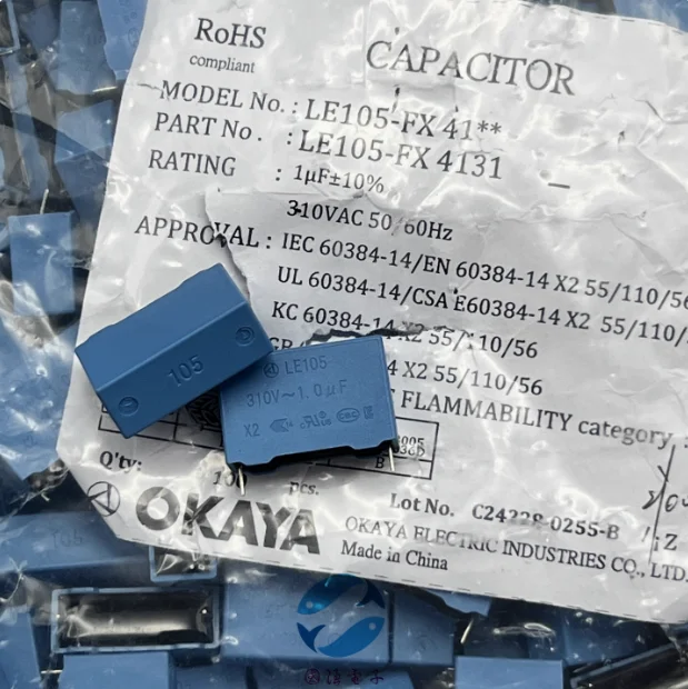 

30pcs/lot original OKAYA film capacitor LE105-FX4131 1.0UF 310VAC 105 10% P22.5MM free shipping