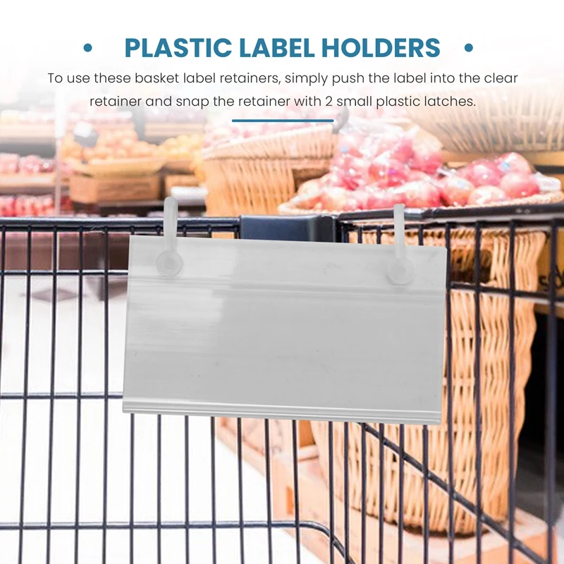 80Pcs Plastic Basket Label Holders Price Tag Ticket Hanger Clips With Button Design Lock Closure For Market Grocery
