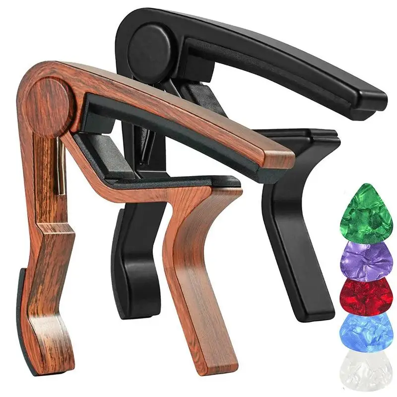 2pcs Guitar Capo For Acoustic Aluminum Alloy Kapo Guitar Accessories With 5 Picks For Bass Acoustic Electric Guitars