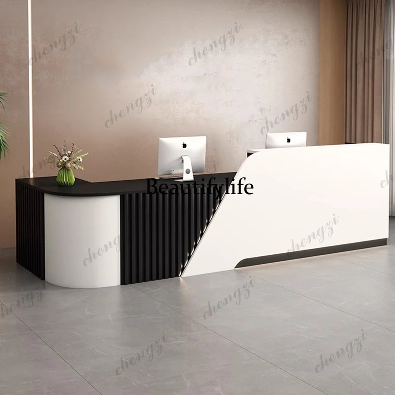 Minimalist Beauty Reception Desks Modern Salon Executive Aesthetic Reception Desks Long Curved Mostrador Commercial Furniture