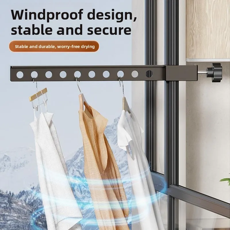 Multi-Functional Window Clip Type Clothes Drying Rack Fixed Window Sill Clothes Frame Anti-Slip Device Carbon Steel Material