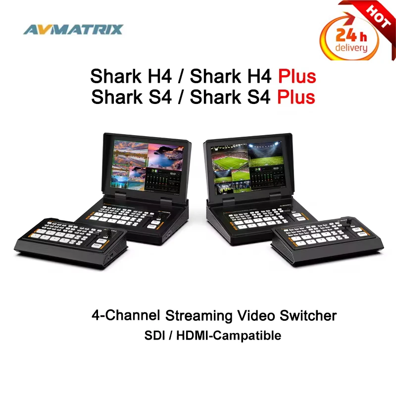 

AVMATRIX 10.1 Inch 4-Channel SDI/HDMI Streaming Video Switcher Shark H4/Shark H4 Plus/Shark S4/Shark S4 Plus for Live Streaming