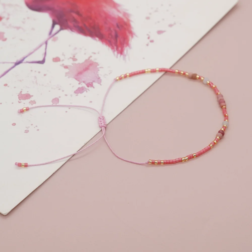 Rice bead bracelet Gradient color Bohemia Originality Adjustable Hand knitting Fashion Crystal Simple Female Beaded bracelet