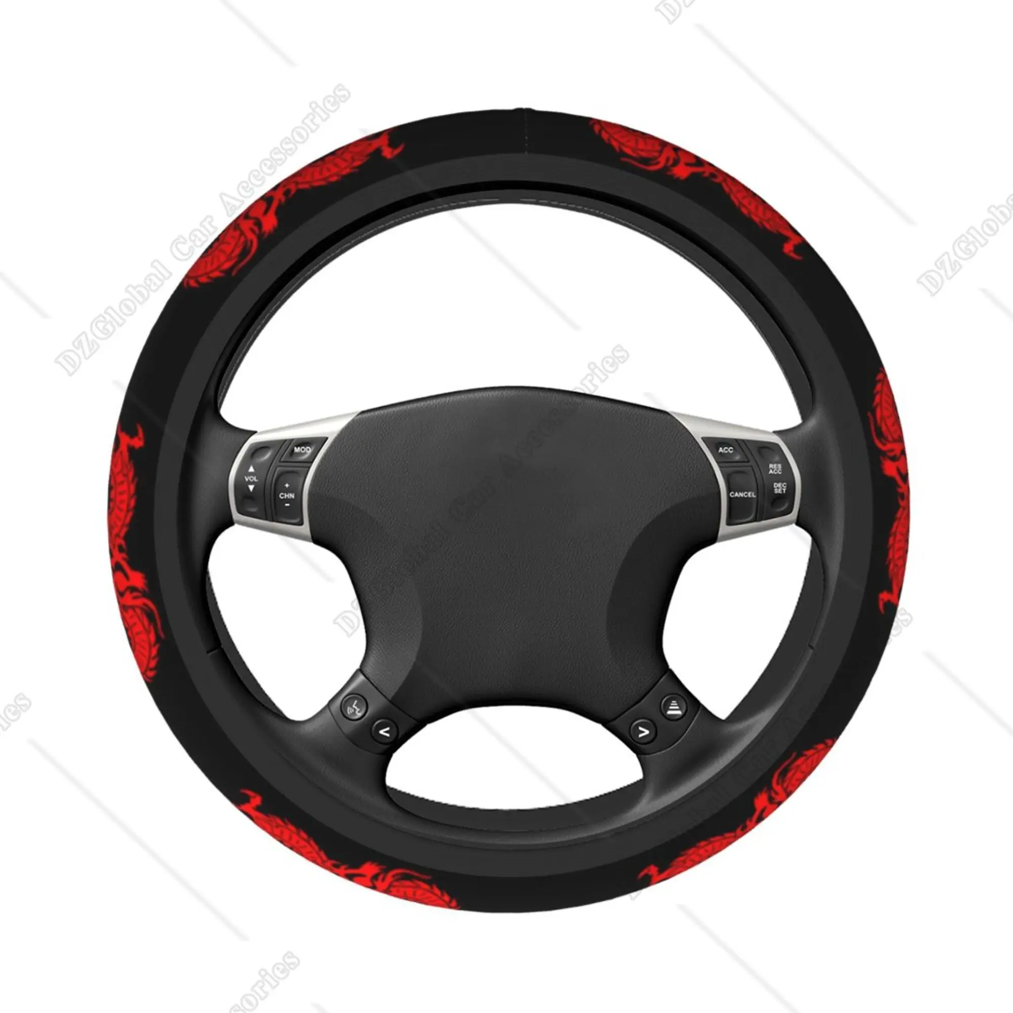 Dragon Red Universal Neoprene Steering Wheel Cover Abstract Chinese Dragon Red Black 15 Inch Steering Wheel Covers