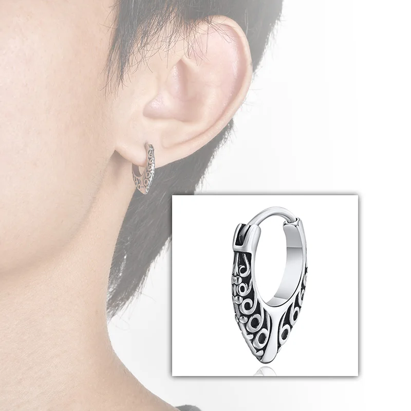 Men's stainless steel retro distressed patterned Ear studs Hiphop Trendy Minimalist Urban Ear Jewelry For Male Boy Fashion Gifts