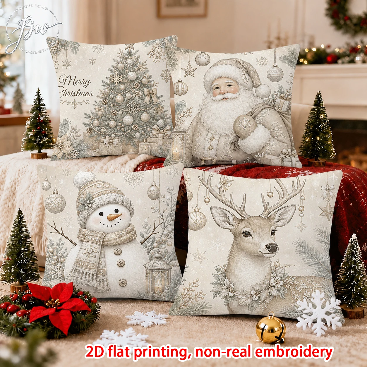 1pcs Vintage Christmas Throw Pillow Covers Set of 1 Retro Winter Santa Snowman Reindeer Xmas Tree Cushion Cases for Home Decor