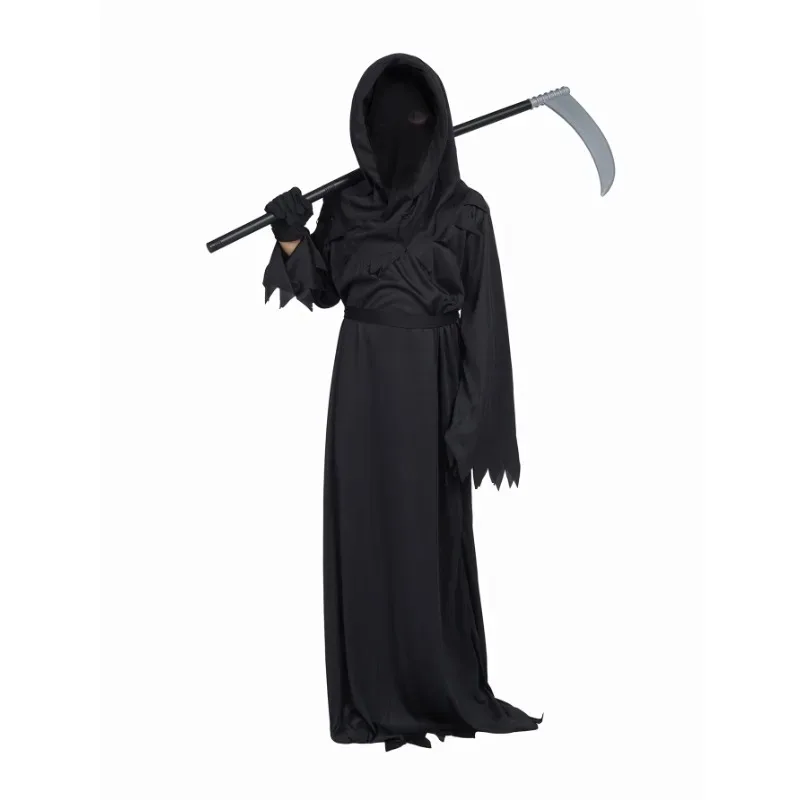 

Halloween Grim Reaper Horror Costume Black Hooded Spooky Ghost Robe Dress Up Costume Adult Cosplay Mask Scythe Prop Party