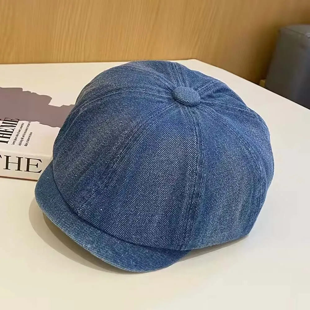 Vintage Cotton Denim Berets Cap Street Style Blue Retro Forward Hat Japanese Style Big Head Circumference Women Artist Hat Work