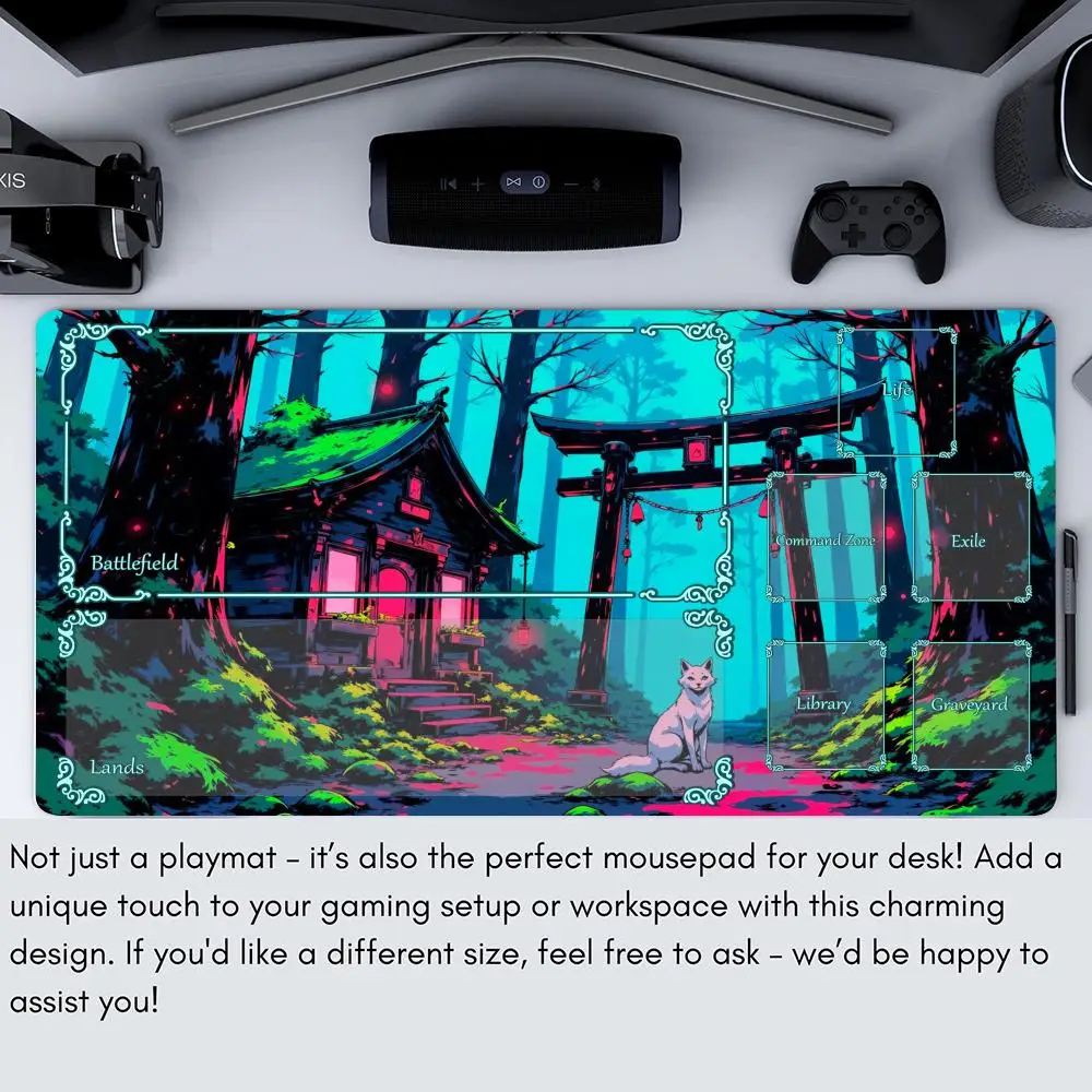 Fantasy White Cat anime magic Playmat Card Gaming Mat with zone MTG TCG gathering game mat Desk Mat Commander Battle playmat