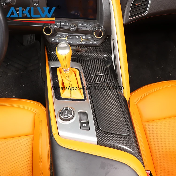 Cubierta de Panel de taza de agua de cambio de marchas de consola central, accesorios interiores de fibra de carbono Real para Chevrolet Corvette C7 Stingray Z06