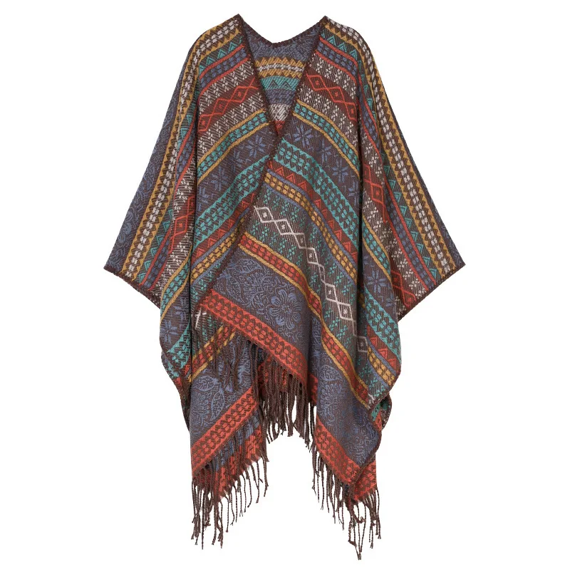 Dream Horse Xinjiang Yunnan Vacation Shawl To Keep Warm Ethnic Style Jacquard Outside Cloak Travel Photo Wear Scarf
