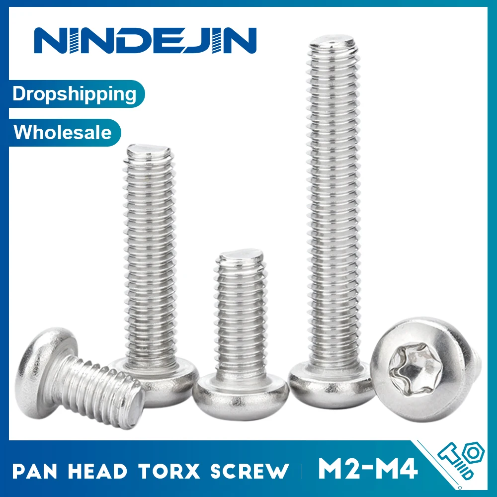 NINDEJIN Torx Six-Lobe Pan Head Machine Screw Nickely Plated M2 M2.5 M3 M4 Star Drive Round Head Screw Button Head Screws