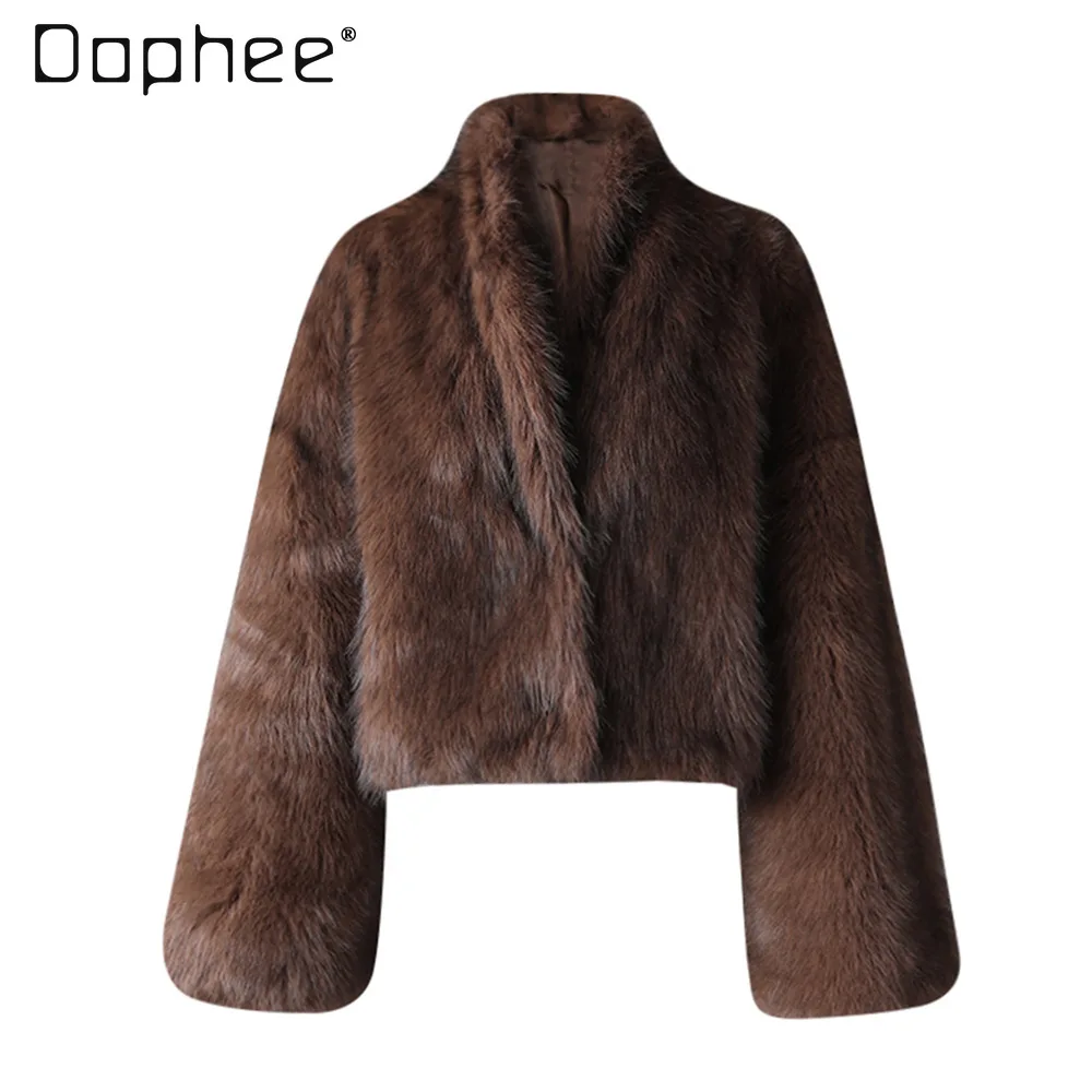 European and American Trendy Personality Versatile Short Fur Coat Women Winter Vintage High-end Thickened Warm Plush Jacket Top