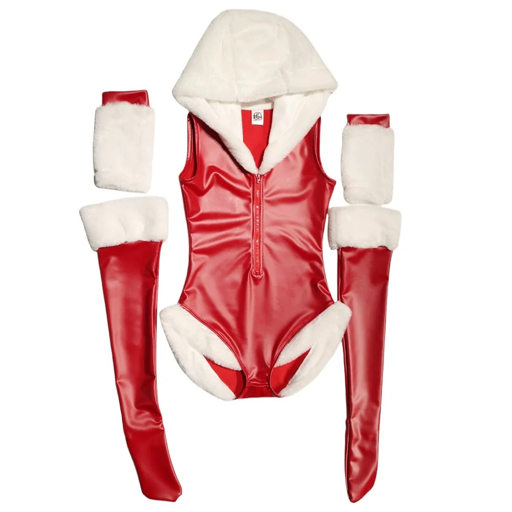 

PU Leather Party Package Hip Jumpsuit Chest Zipper Vest Type Bodysuit Zentai Catsuit Faux Latex Cosplay Christmas Night Costume