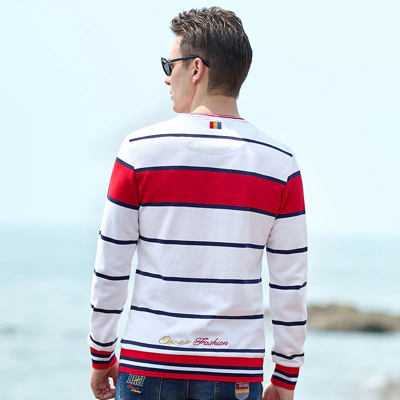 2023 Autumn New Men\'s Stripe T-shirt Men\'s Large Sleeve Bruce&Shark Top quality Men\'s clothing Fashion Casual Loose Big Size 4XL