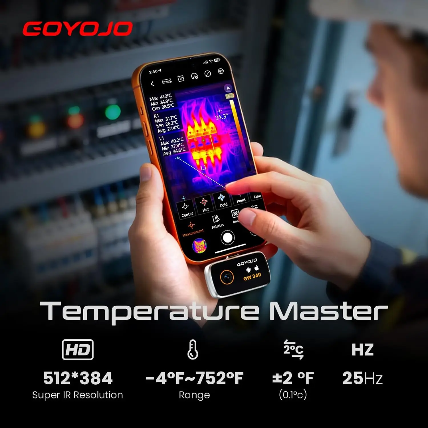 GOYOJO GW340 Thermal Camera for IOS/Android/Tablet 512x384 Super IR Resolution Type-C Home Inspection, HVAC Inspection Camera