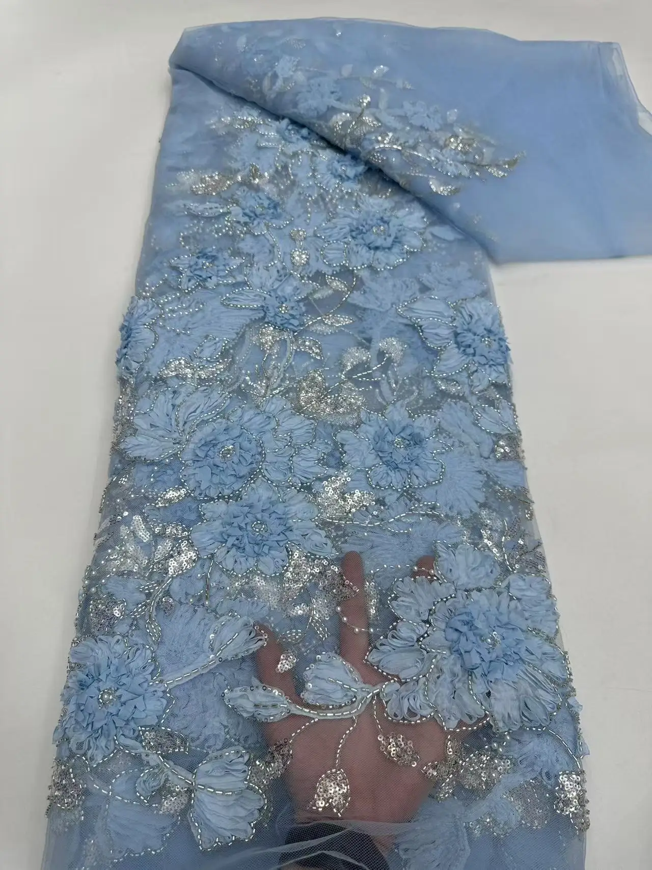 ผ้าลูกไม้แอฟริกัน ผ้าลูกไม้ปักลูกปัดคุณภาพสูง ปี 2025 สีหัวหอม ปักลายดูไบ ปี 2025 ชุดเดรสงานเลี้ยงสุดหรู Hm123-1