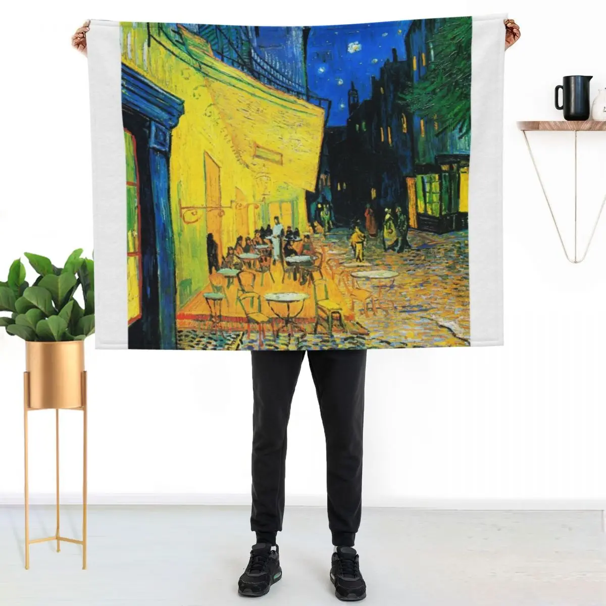 Van Gogh - Cafe Terrace, cafe terrace at night elements of art Throw Blanket Cozy Microfiber Throw Blanket for Home Bedroom