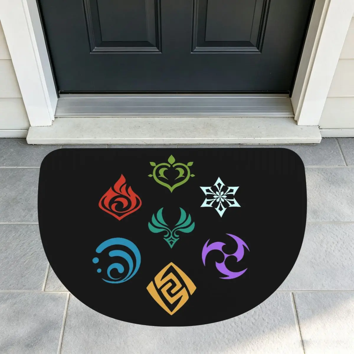 Genshin Impact AllElements Soft Flannel Half Round Doormat Non Slip Bathroom Mat Absorbent Floor Carpet for Home Bedroom