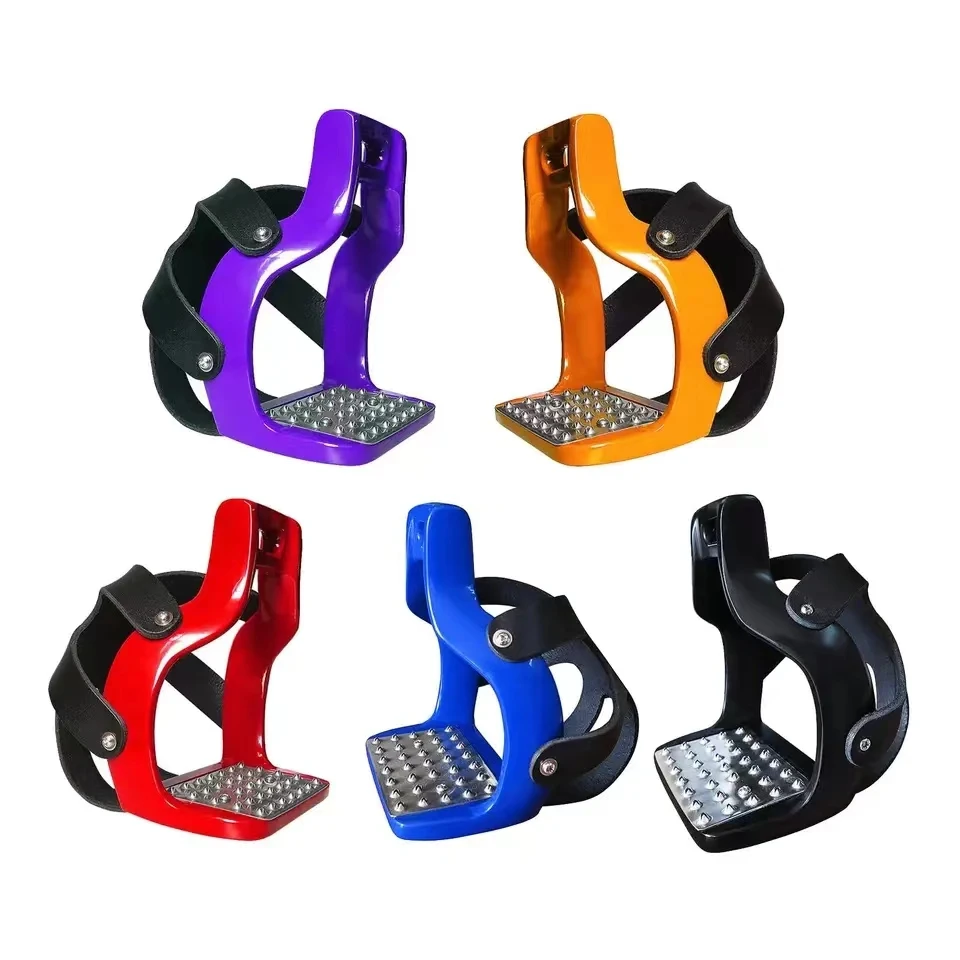 1 Pair Horse Riding Safety Stirrups Flexible Die-Cast Aluminum Riding Saddle with Net Cover Pedal Non-slip Horse Saddle Pedal