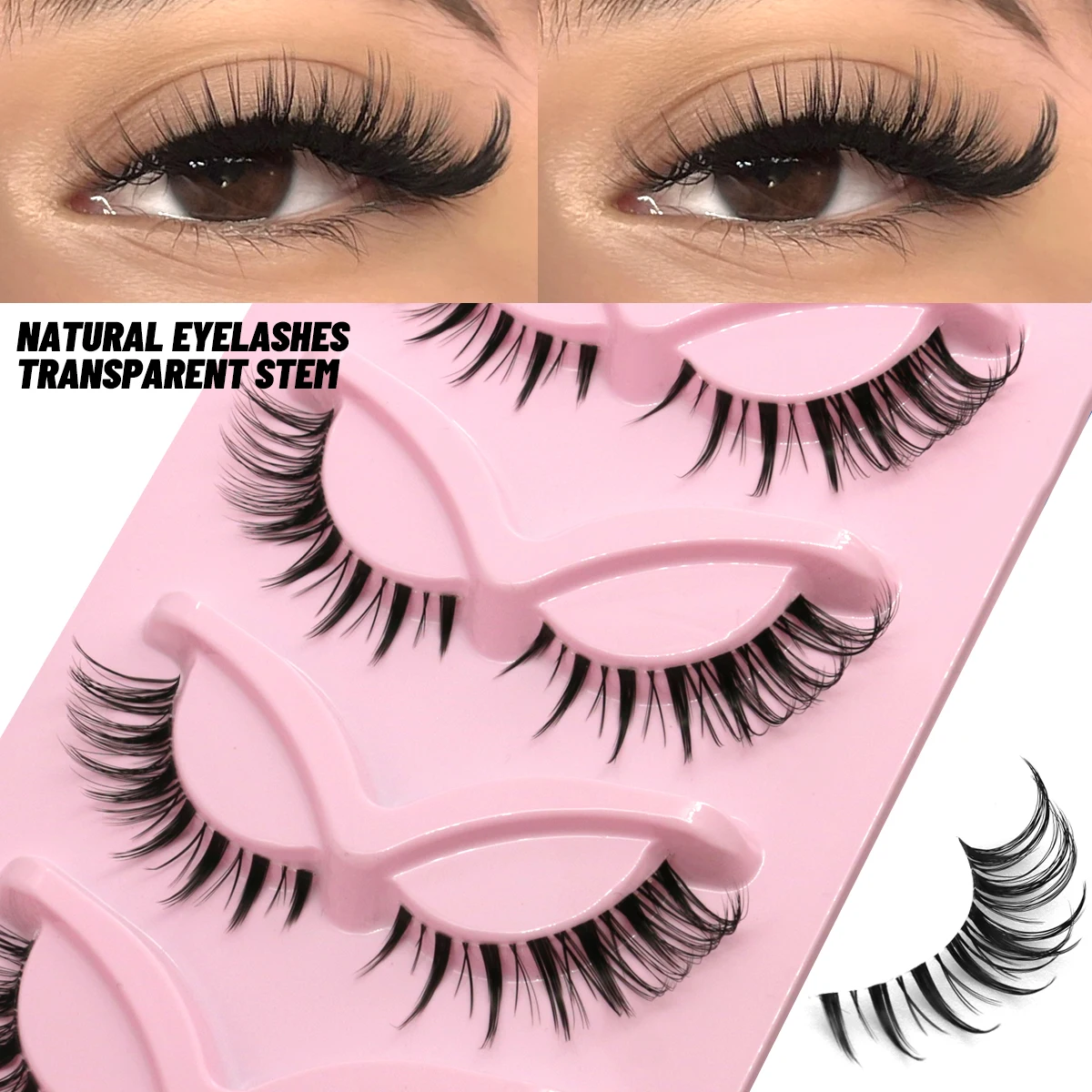 LASVIREY Natural Cat Eye Lashes Natural Curl Eyelashes Soft Cross 3D Faux Mink Lashes Natural Long Winged End Eye Elongated Lash