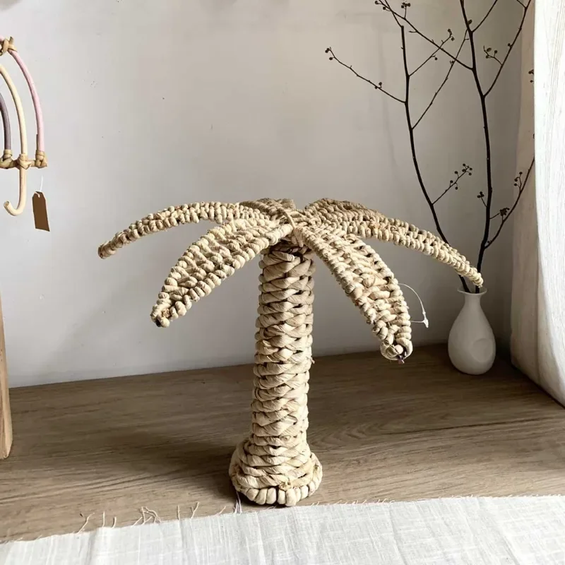 Handmade Paper Rope Coconut Tree Ornament Retro Cute Decor for Home Shelf Desktop Display Unique Craft Gift