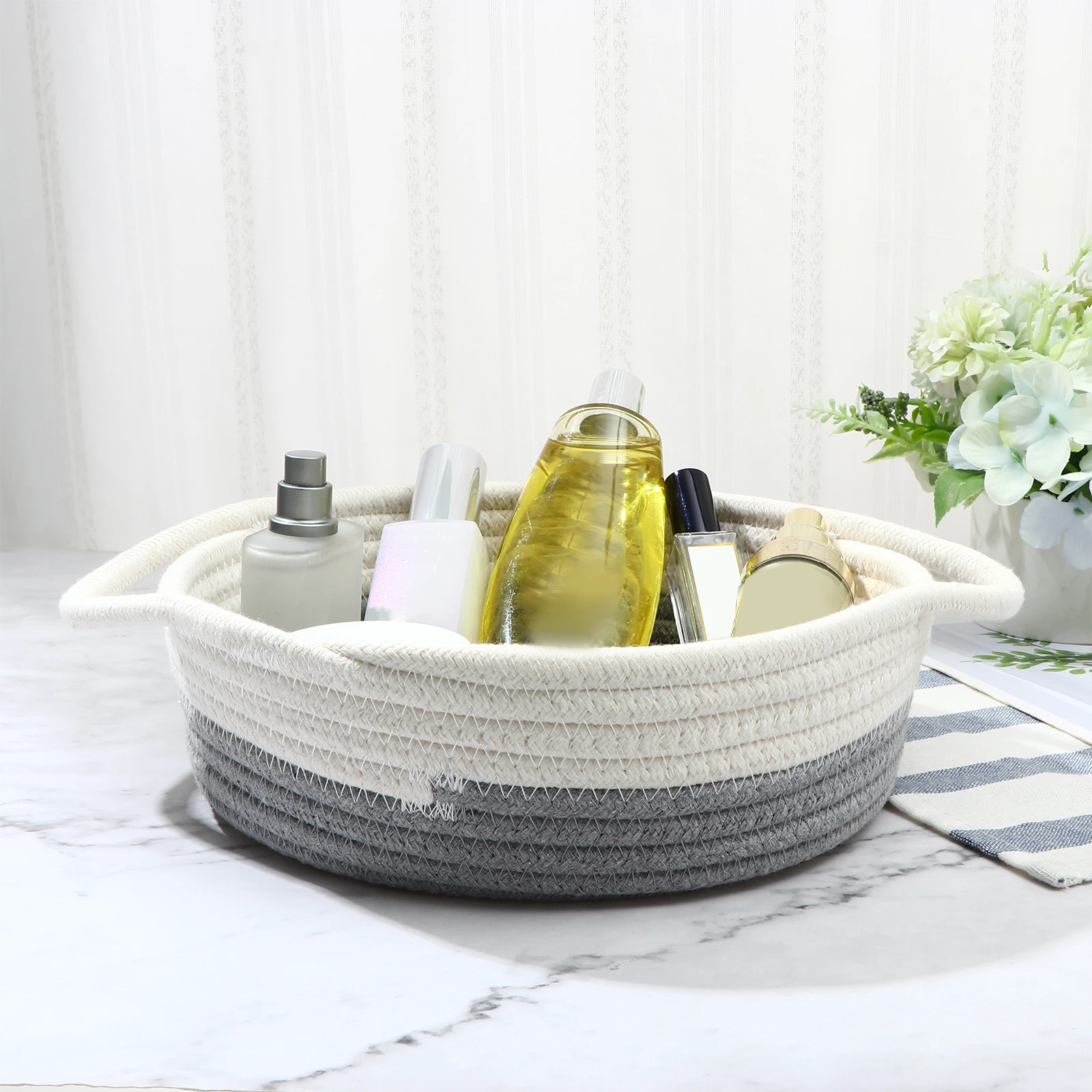 

Cotton Woven Storage Basket Desktop Home Organizer Eco-Friendly Cosmetics Household Storage Tool Weaving Basket Simple