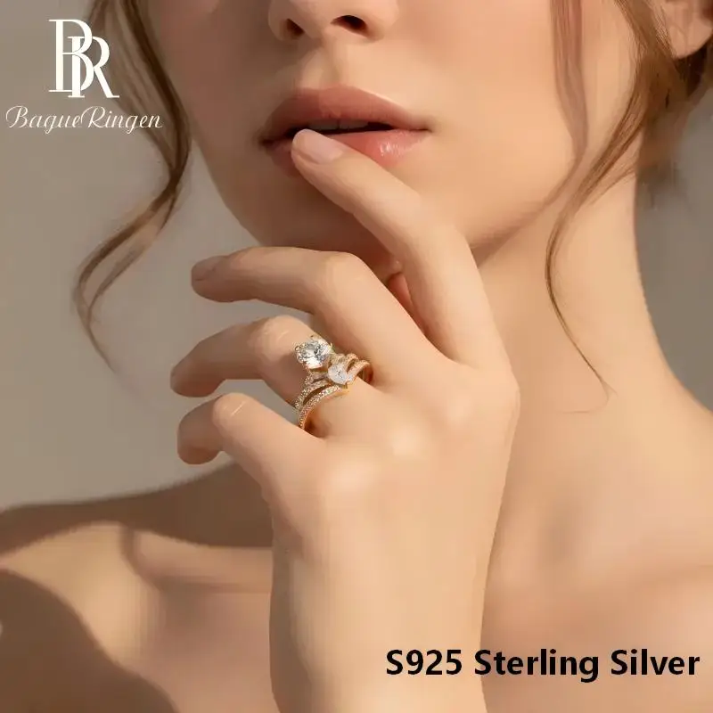 BR Crown Love Moissanite Engagement Ring S925 Sterling Silver Wedding Ring for Women Anniversary Jewelry Gift